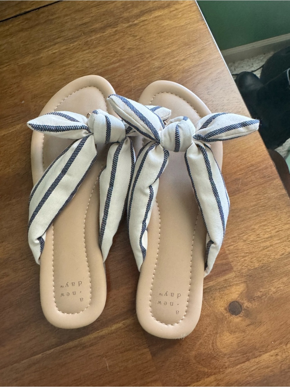 a new day Beige Sandals with Navy-Striped Knotted Fabric Straps